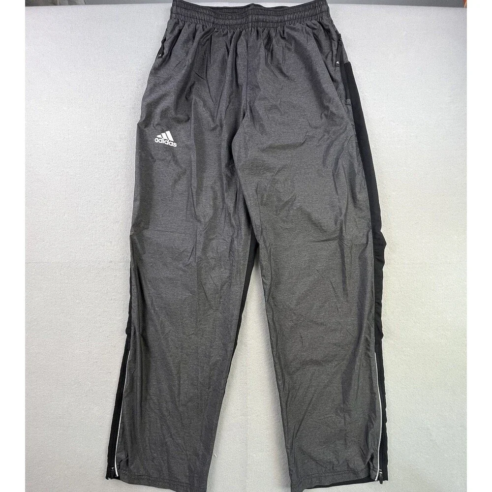 Adidas Windbreaker Track Pants Mens Large Gray Ankle Zip Reflective Athletic
